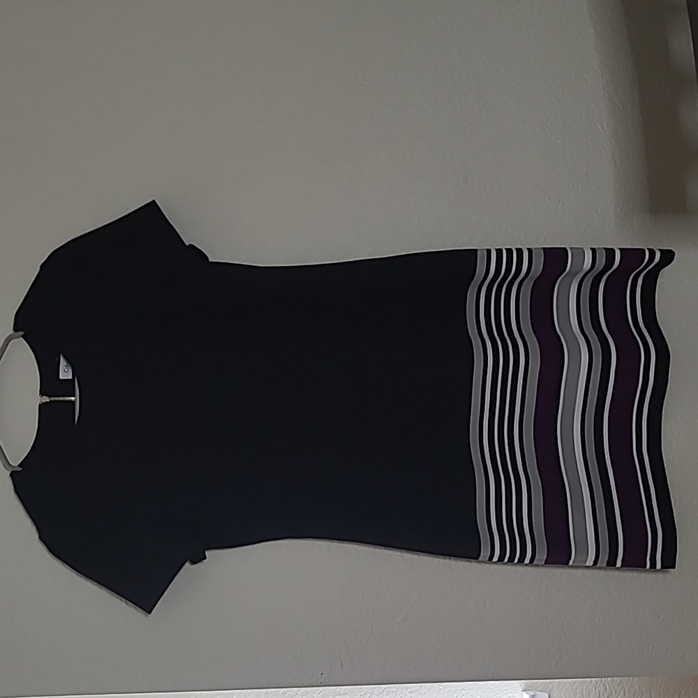 Calvin Klein Black and Purple Striped Dress